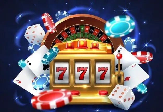 Suasana casino modern dengan meja judi dan mesin slot digital
